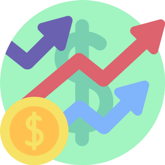 large green circle with dollar sign on it yellow coin in front of it and three arrows pointing upwards