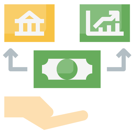 hand with a paper money bill and yellow rectangle and stocks graph above it
