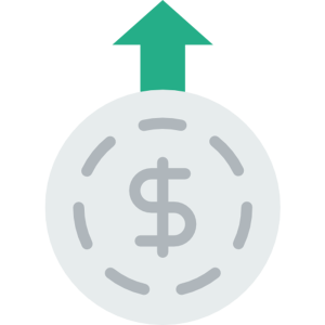 silver coin with a green arrow indicating money growth