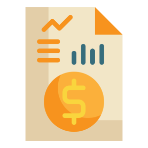 document with graphs and bars and money