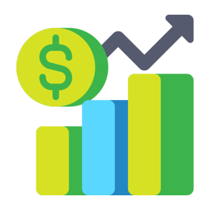 graph with growing bars and a green coin next to it