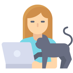 work from home wfh cat woman computer device working job
