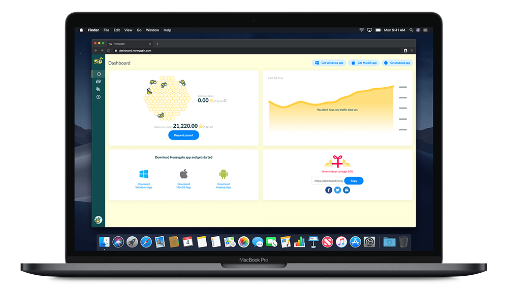 Honeygain dashboard: Request payout
