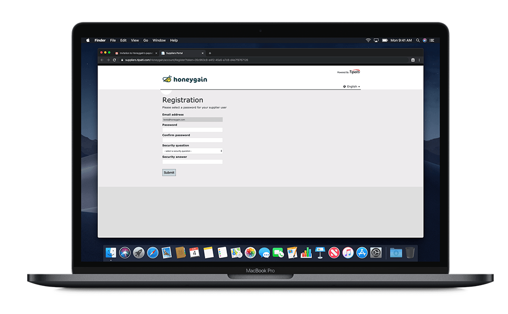Register on the payout system