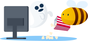 bee watching tv eating popcorns