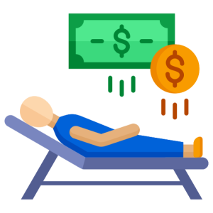 person on a beach chair with money above them