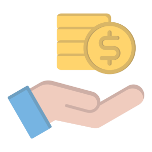 a person's palm with coins above it