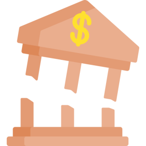 edificio bancario con columnas que se rompen