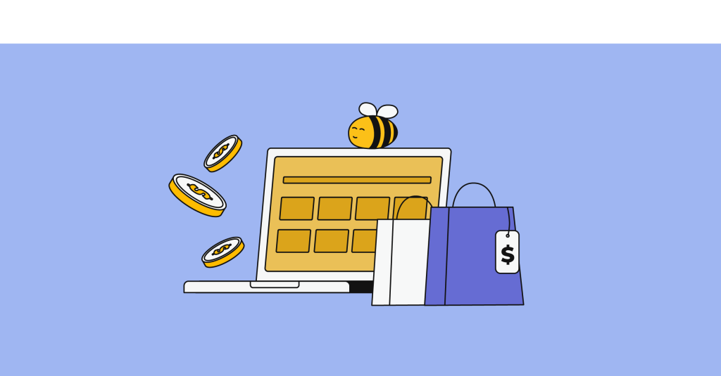 laptop and shopping bags